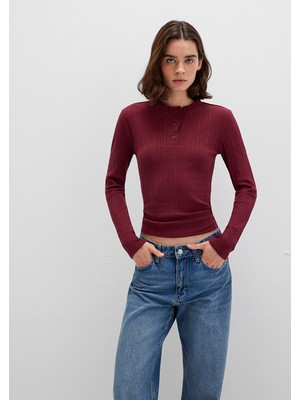 Mavi Düğme Detaylı Bordo Tişört 1613374-70427