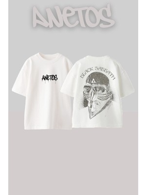 Anetos Black Sabbath 18 Tasarım Sırt Baskılı Pamuk Beyaz Oversize T-Shirt