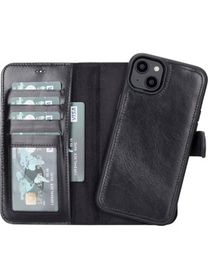 AbbasShop Apple iPhone 14 Plus Uyumlu Deri Cüzdanlı Kılıf Mwwn Rst1 Siyah