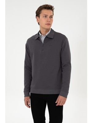U.S. Polo Assn. Erkek Comfort Fit Yarım Fermuarlı Gri Sweatshirt 50316484-VR024