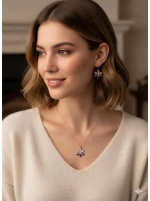 Flamingo Jewelery 925 Ayar Papatya Silver Akışlı Kar Tanesi 3'lü Set.rose.gold.rodaj