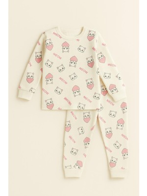 Katia & Bony Kız Çocuk Kalpli Kedi Desenli Pijama Takımı