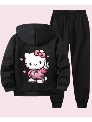 Punix Kids Punıx Kıds Hello Kıtty Baskılı Yüksek Kalite Kışlık 3 Iplik Kalın Kız Çocuk Eşofman Takımı