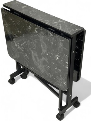 Alchair Demaz Serisi 1.sınıf 70x110 Siyah Mermer Desen Açılabilir Katlanabilir Tekerlekli Masa Yemek Masası Siyah Metal Ayak