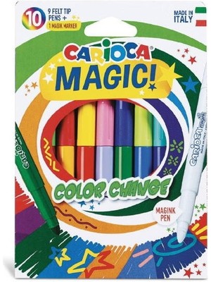 Carioca Renk Değiştiren Sihirli Keçeli Boya Kalem Seti 10 Parça (9 Renk + 1 Değiştirici Kalem) İtalya