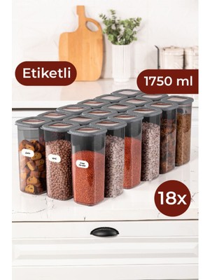 Vienev Etiketli Foly Kare Erzak Saklama Kabı Seti 18LI 1,75 Büyük Boy Antrasit