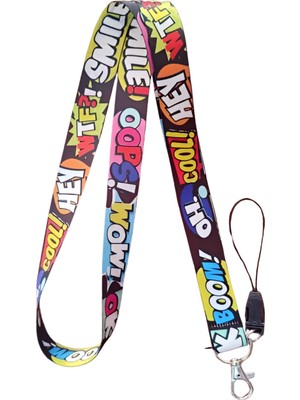 Ankara Üniforma Çizgi Film Yazı Desenli Boyun Askı Ipi ve Telefon Askısı + Kartlık