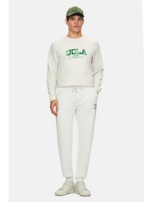 Ucla Madoc Kemik Rengi Daralan Kesim Paçası Lastikli Baskılı Standard Fit Erkek Eşofman Alt