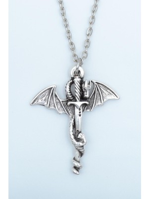 IDR Ejderha Kılıç Gümüş Kaplama Düz Zincir Kolye