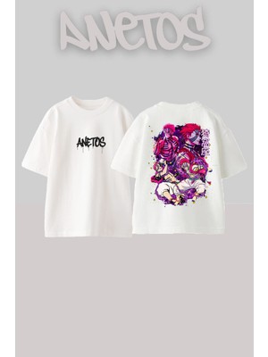 Anetos Demon Slayer 23 Tasarım Sırt Baskılı Pamuk Beyaz Oversize T-Shirt