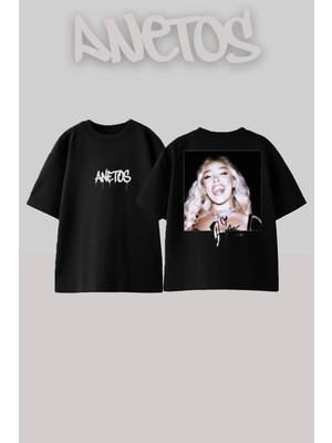 Anetos Doja Cat 1 Tasarım Sırt Baskılı Pamuk Siyah Oversize T-Shirt