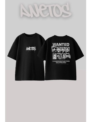 Anetos Ateez Tasarım Sırt Baskılı Pamuk Siyah Oversize T-Shirt