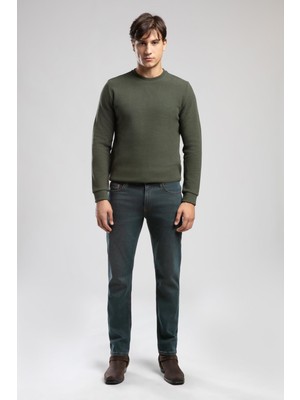 Lee Cooper Jagger Erkek Slım Straıght Dar Kesim Normal Bel Düz Paça Jean Pantolon Mavi-Yeşil