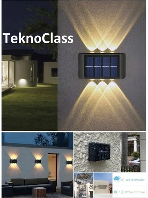 TeknoClass 6 Ledli Modern Solar Çift Taraflı Aplik Güneş Enerjili Duvar Aydınlatma Lambası 2 Adet