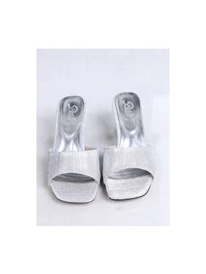 Bilfold Luart Gümüş Simli Topuklu Terlik