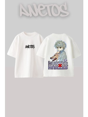 Anetos Hunterxhunter 2 Tasarım Sırt Baskılı Pamuk Beyaz Oversize T-Shirt