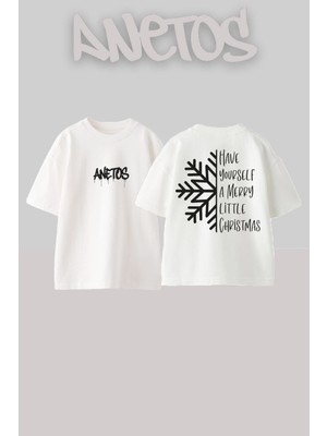 Anetos This Clip Art Tasarım Sırt Baskılı Pamuk Beyaz Oversize T-Shirt