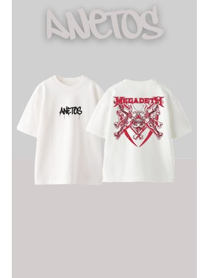 Anetos Megadeth 11 Tasarım Sırt Baskılı Pamuk Beyaz Oversize T-Shirt