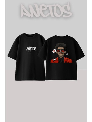 Anetos The Weeknd 4 Tasarım Sırt Baskılı Pamuk Siyah Oversize T-Shirt