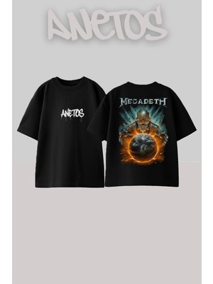 Anetos Megadeth 14 Tasarım Sırt Baskılı Pamuk Siyah Oversize T-Shirt