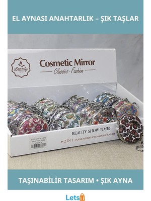 Letsii Şık Taş Detaylı Taşınabilir El Aynası Anahtarlık