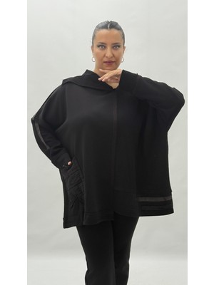 AlanyaXXL Büyük Beden Pamuklu Asimetrik Cepli Uzun Kol Oversize Kadın Bluz