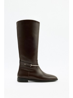 Lutvelizade Çizme 2521 - Gümüş Bilek Aksesuarlı Acı Kahve Kadın Çizme