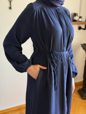 Navra Tam Boy Düğmeli Müslin Ferace 5102