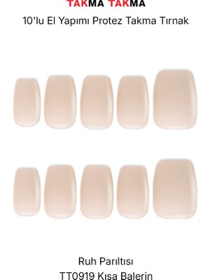 Takma Takma 10'lu Beyaz Kısa Balerin TT0919 Tekrar Kullanılabilir El Yapımı Protez Takma Tırnak - Beyaz-XS