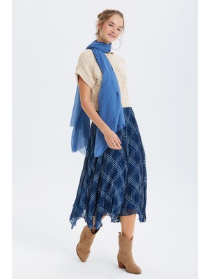 Clandestino Desenli Şifon Midi Bohem Etek Lacivert