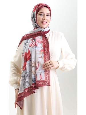 Hanzade Fransız Ipeği Şal 70330-10 Bordo Gri