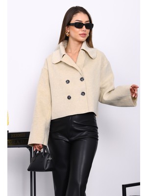 İmaj Butik Krem Kısa Düğmeli Kaşe Ceket