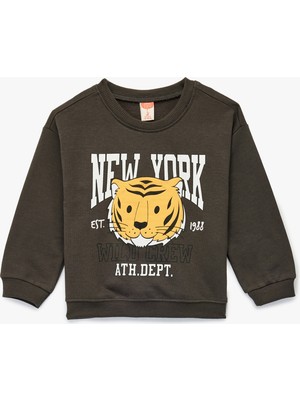 Koton Şardonlu Uzun Kollu Bisiklet Yaka Kaplan Baskılı Sweatshirt