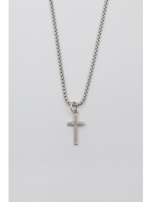 IDR Minimalist Haç Kolye - Örme İthal Zincirli Unisex Gümüş Kaplama - 60 cm
