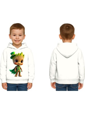 Sedirli Unisex Groot Baskılı Çocuk Swaetshirt Kapüşonlu 3 Iplik Şardonlu