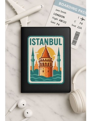 Nurdic Tüm Ülke Pasaportları Için Siyah Vinleks Deri Pasaport Kılıfı Kabı Istanbul