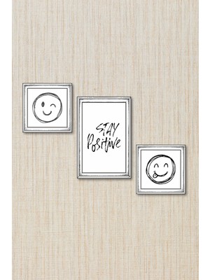 Dark Flamingo Stay Positive 3’lü Gravür Ahşap Duvar Dekoru Seti – Minimal Çerçeveli Motive Edici Tasarım