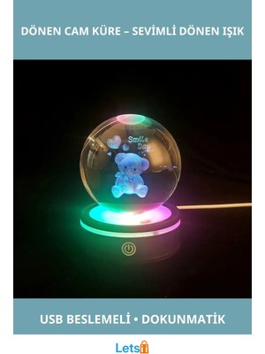 Letsii Usb'li Ayıcık Tasarımlı Dönebilir Cam Küre 8cm