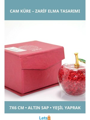 Letsii Dekoratif Cam Küre Altın Sap Yeşil Yaprak 7x6 cm Şık Dekor