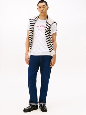 Tommy Hilfiger Bisiklet Yaka Beyaz Erkek T-Shirt MW0MW40002YBR_HILFIGER Stack Graphı