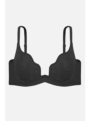 Istiridye Dantelli  Wonna Baskılı Sütyen-Desteksiz Dolgusuz BALENLI-2822-SIYAH