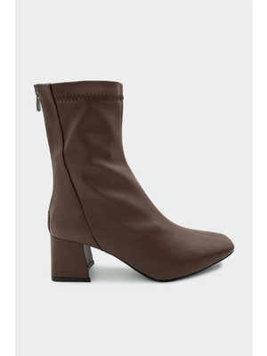 Laminta Dixi Acı Kahve Deri Küt Burun Streç Bot