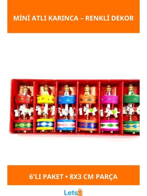 Letsii El Yapımı Ahşap 6'lı Renkli Mini Atlı Karınca Dekorasyonu