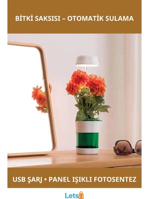 Letsii Otomatik Sulama ve LED Işık Destekli Hızlı Bitki Yetiştirme Saksısı Şarj Edilebilir