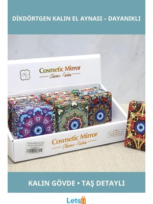 Letsii Şık Taşlı Dikdörtgen Kalın El Aynası