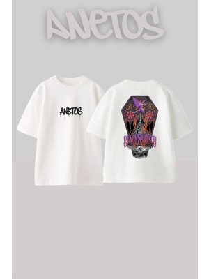 Anetos Black Sabbath 10 Tasarım Sırt Baskılı Pamuk Beyaz Oversize T-Shirt