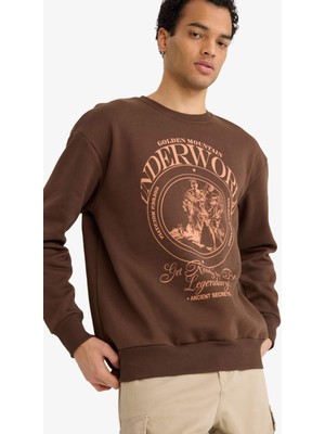DeFacto Boxy Fit Bisiklet Yaka Baskılı Sweatshirt F2111AX25AU