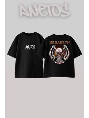 Anetos Megadeth 19 Tasarım Sırt Baskılı Pamuk Siyah Oversize T-Shirt