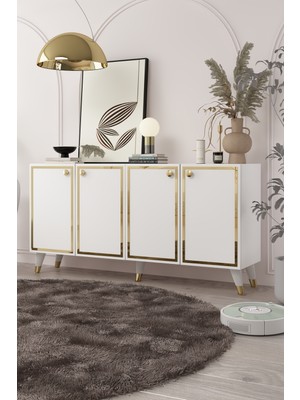 Demonte Decor 8203-1DD KB150 Konsol, Tv Ünitesi Beyaz-Altın