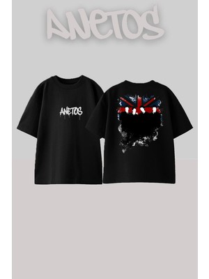 Anetos The Beatles 10 Tasarım Sırt Baskılı Pamuk Siyah Oversize T-Shirt